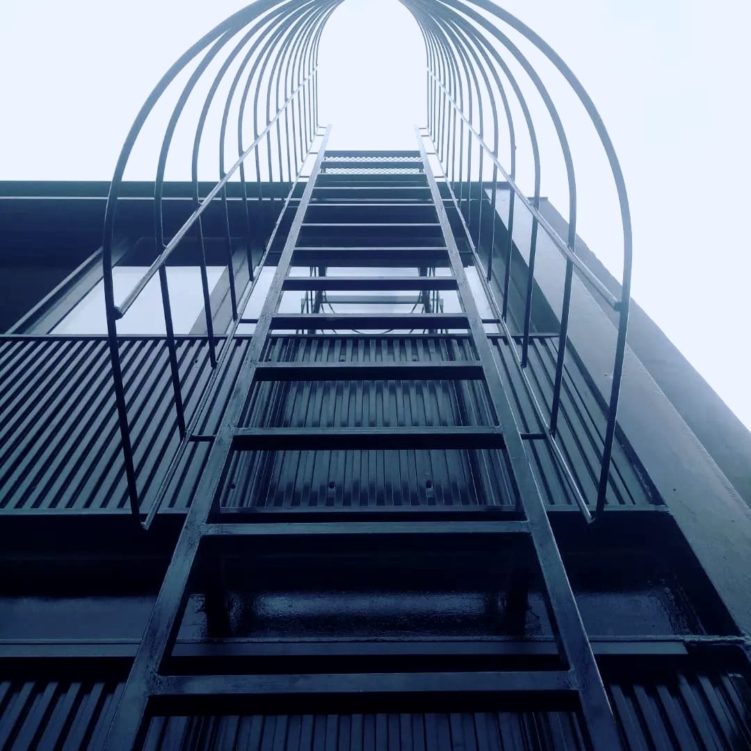 Escalera tipo gato con jaula de seguridad en Uruguay